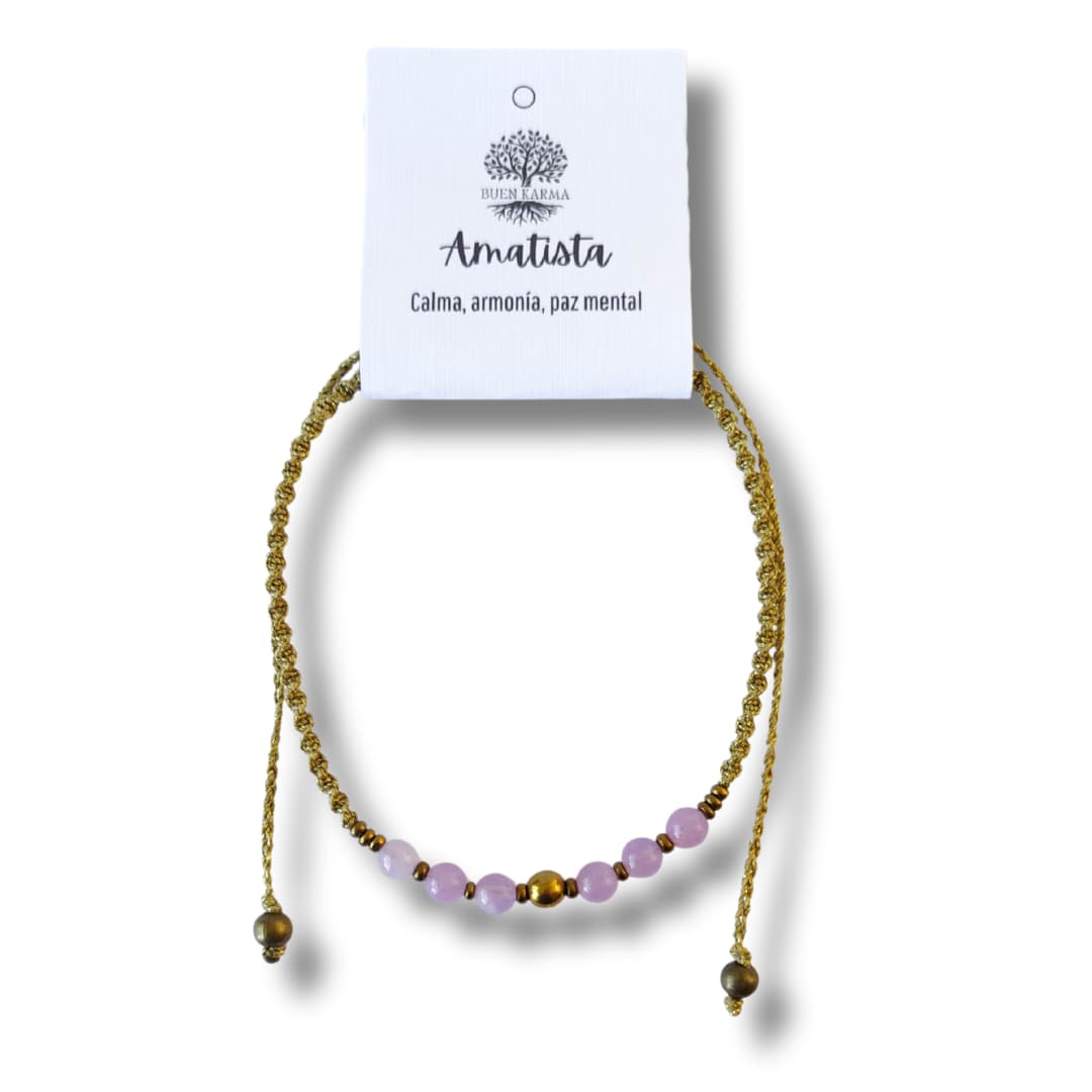 Collar Sentir de Amatista y Hematita – Topacio Macramé