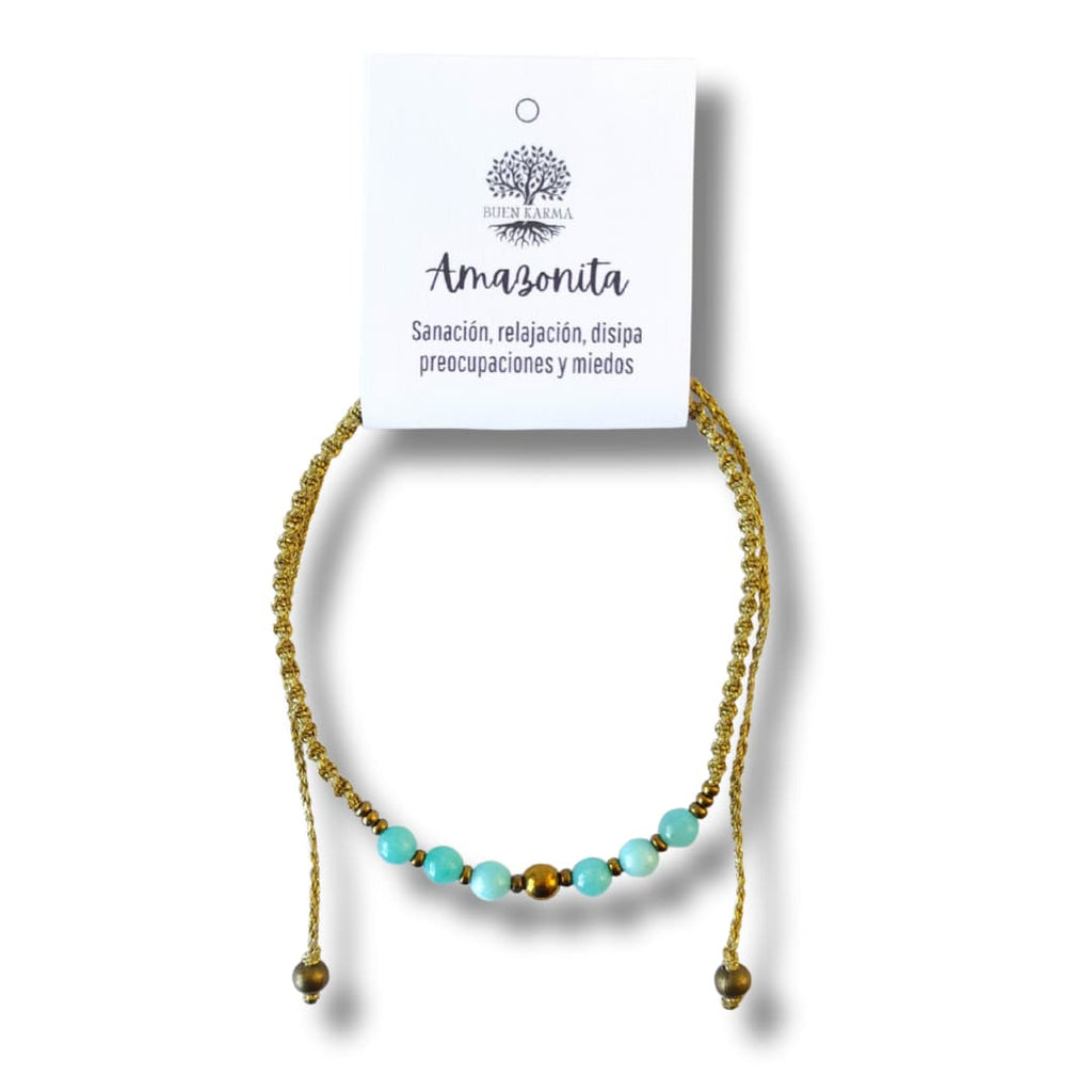 Collar Sentir de Amazonita y Hematita – Topacio Macramé