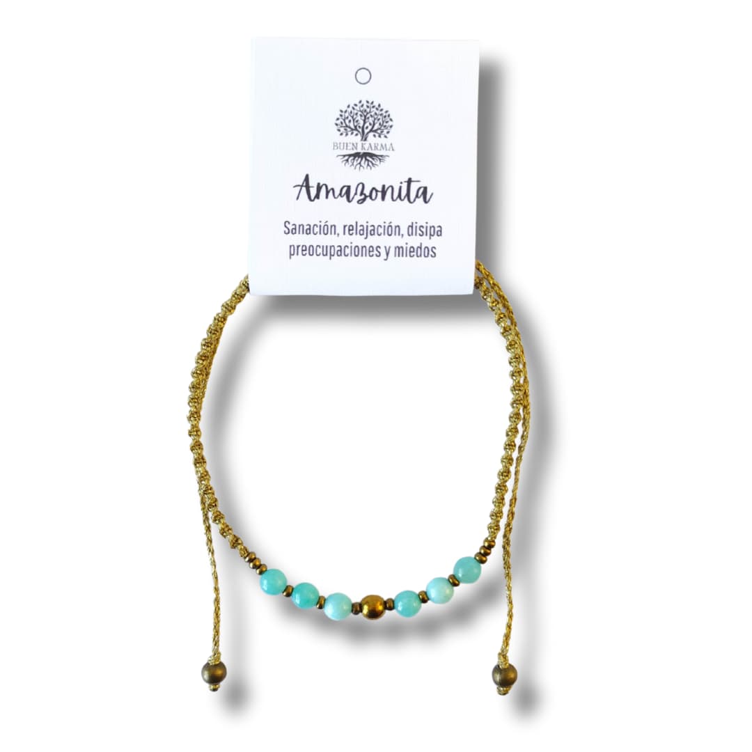Collar Sentir de Amazonita y Hematita – Topacio Macramé