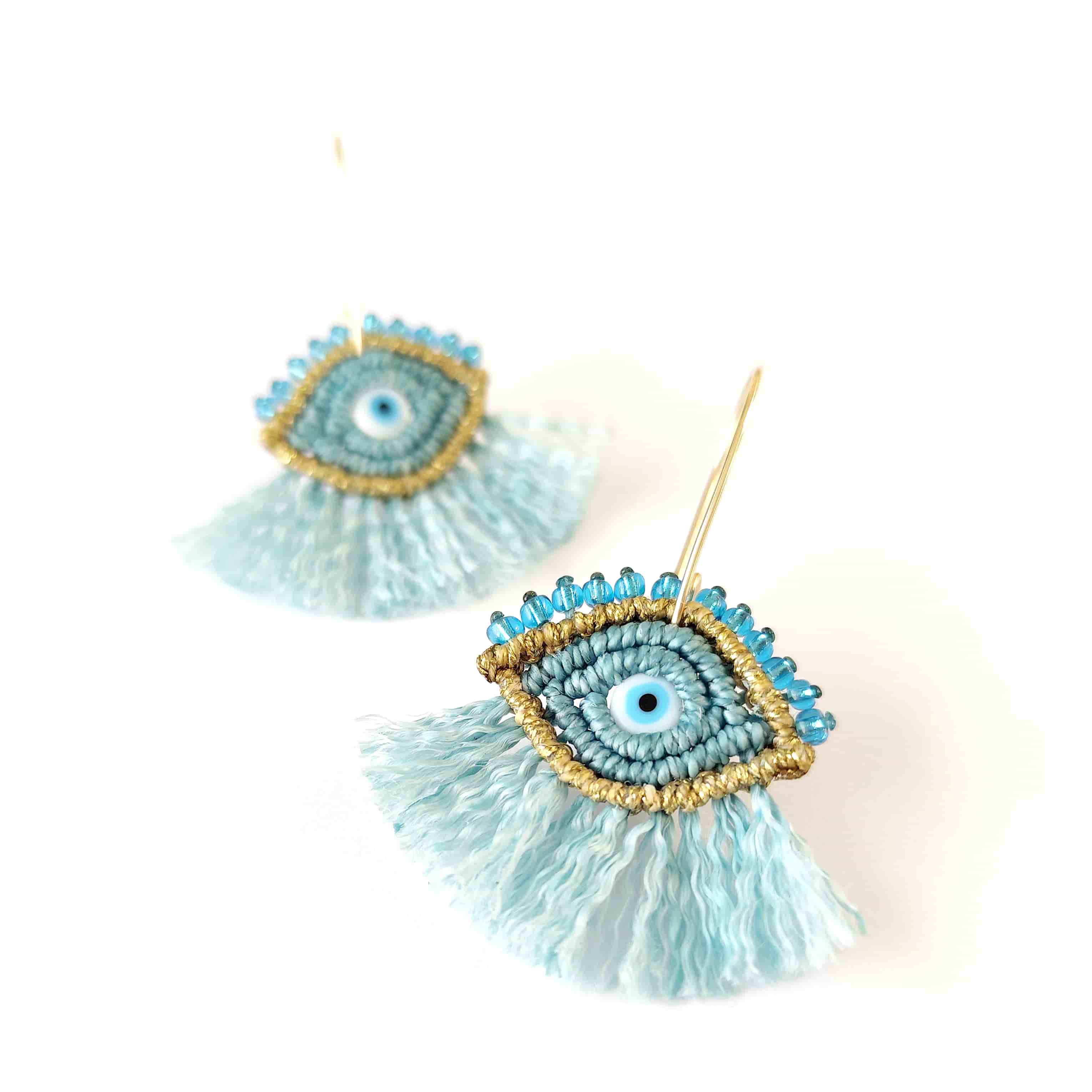 Aros Ojo Turco con Flecos – Topacio Macramé