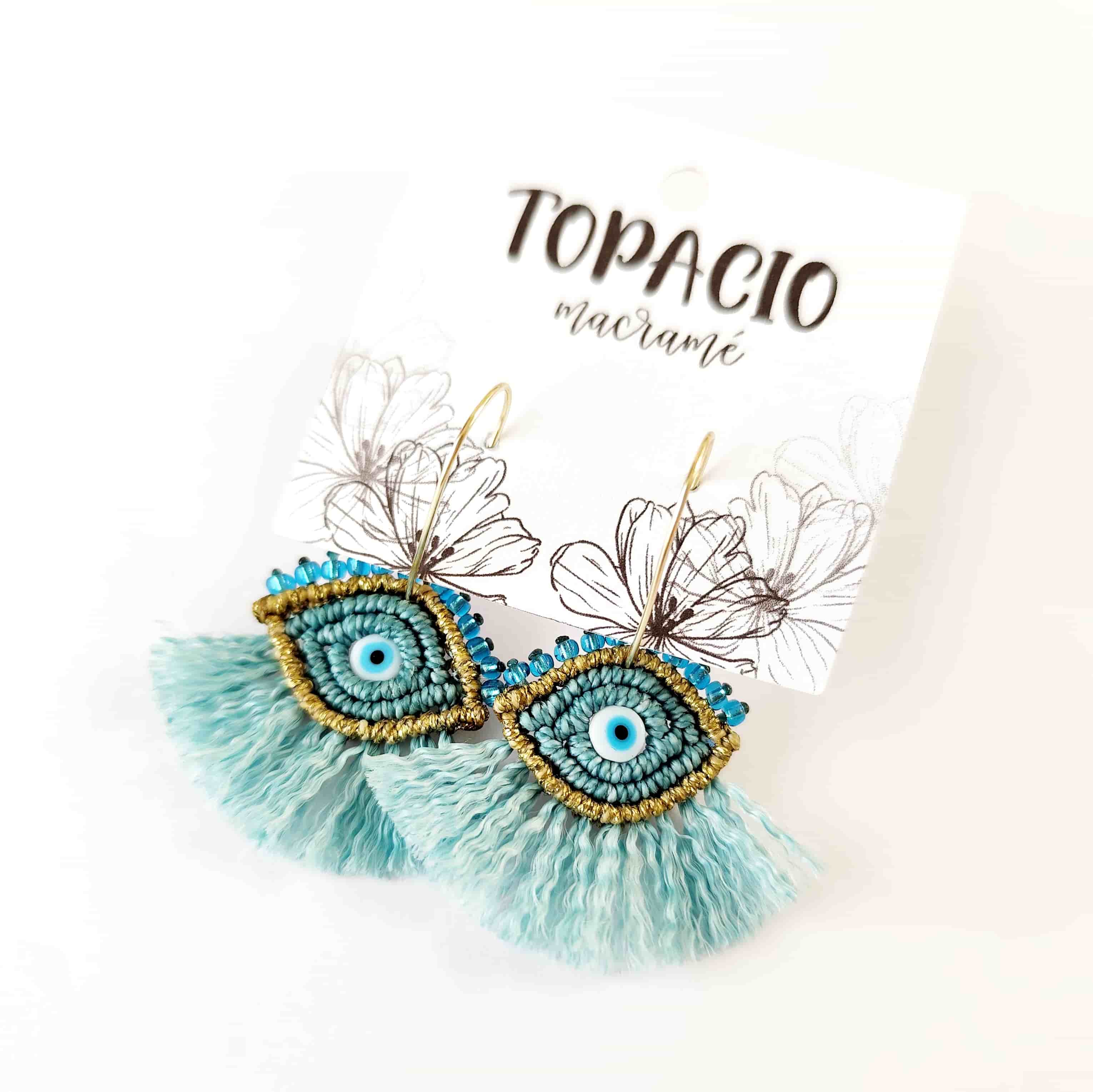 Aros Ojo Turco con Flecos – Topacio Macramé