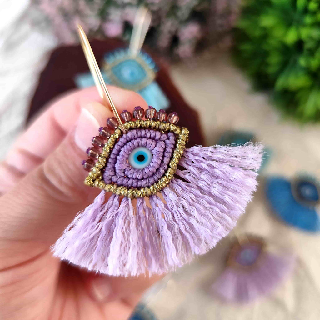 Aros Ojo Turco con Flecos – Topacio Macramé