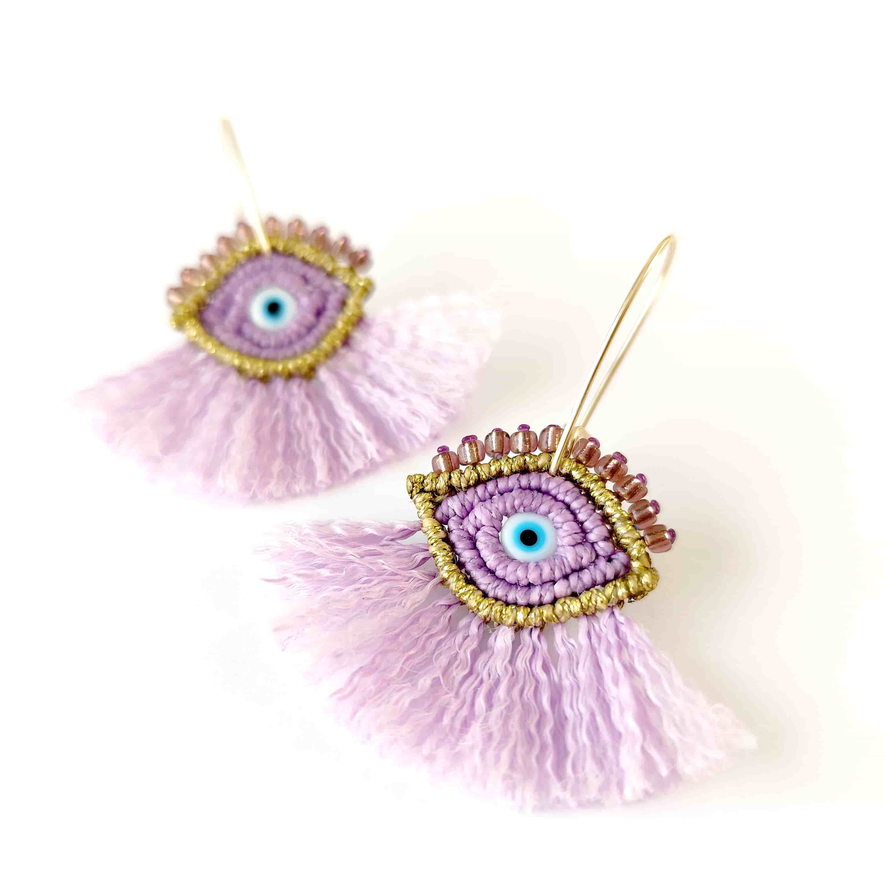 Aros Ojo Turco con Flecos – Topacio Macramé