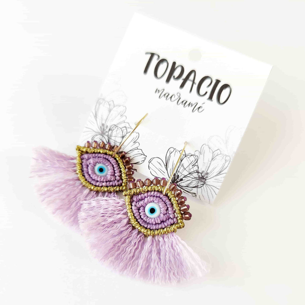 Aros Ojo Turco con Flecos – Topacio Macramé