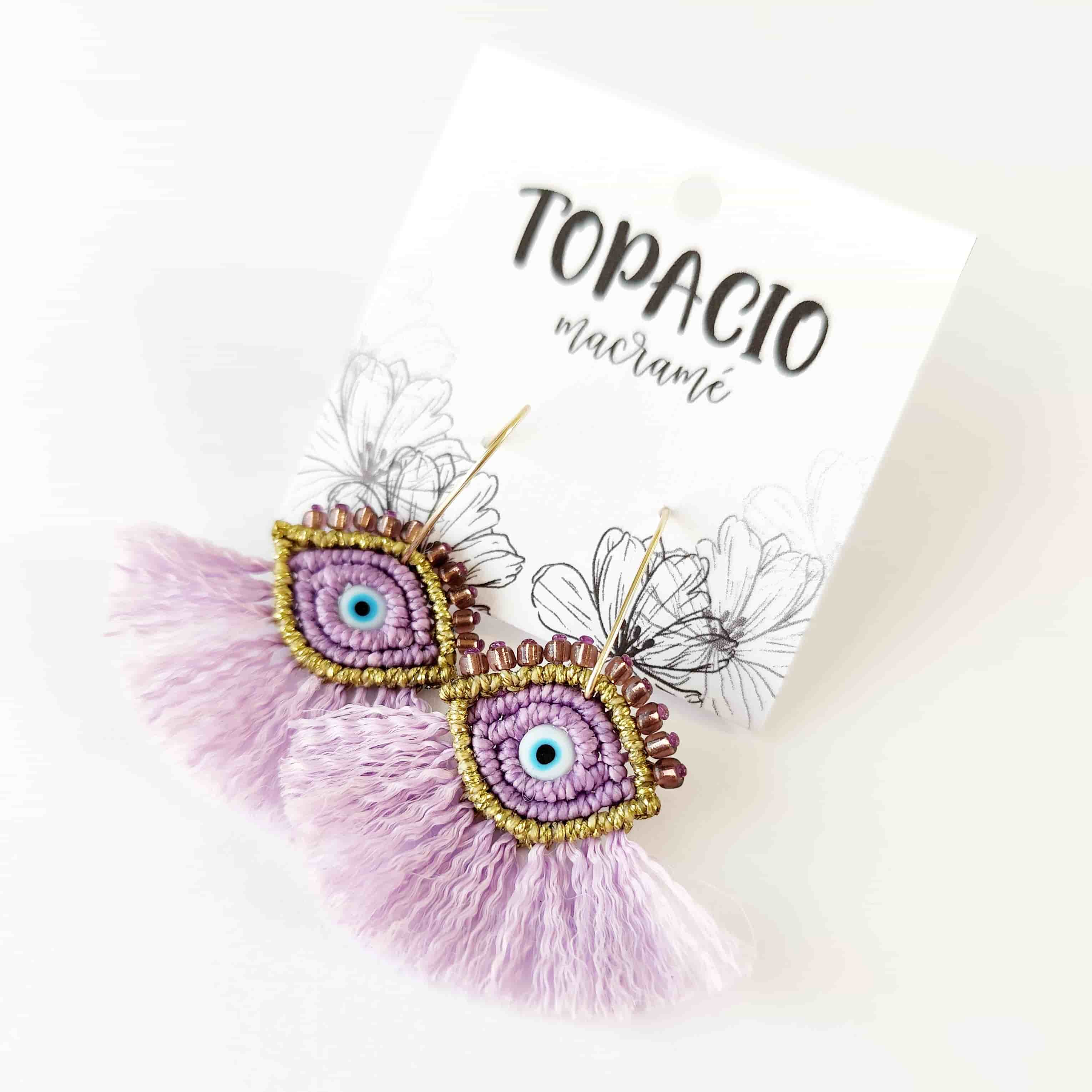 Aros Ojo Turco con Flecos – Topacio Macramé