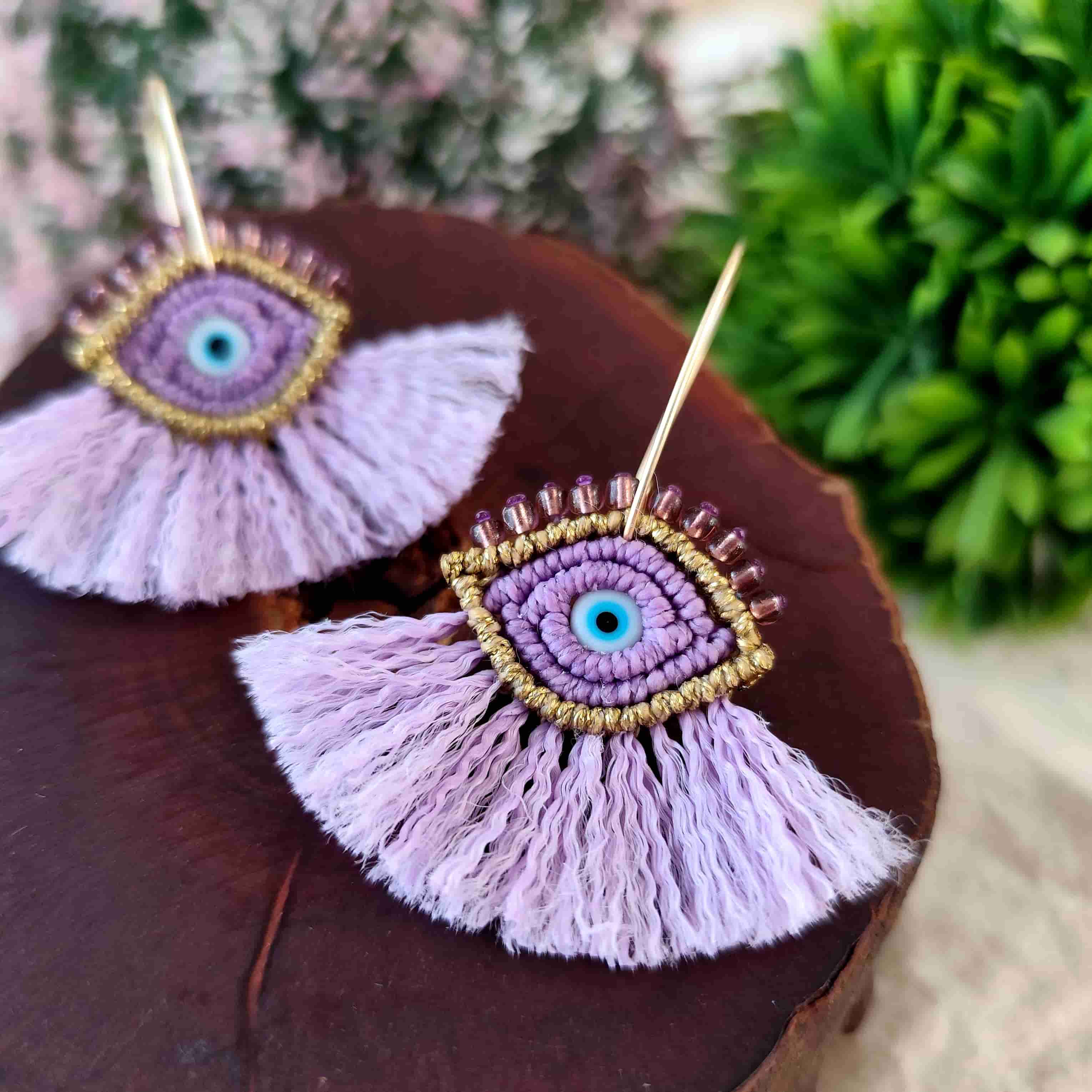 Aros Ojo Turco con Flecos – Topacio Macramé