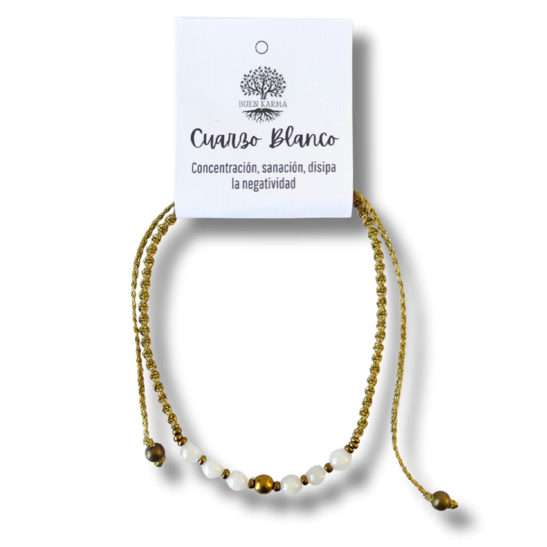 Collar Sentir de Cuarzo Blanco y Hematita – Topacio Macramé