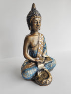 Buda Azul Medio Loto Yeso Pintado a Mano - Artesanías Mariel