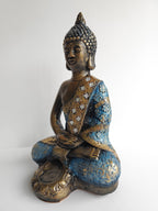 Buda Azul Medio Loto Yeso Pintado a Mano - Artesanías Mariel