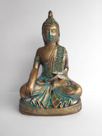 Buda Turquesa Postura de Loto Yeso Pintado a Mano - Artesanías Mariel