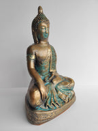 Buda Turquesa Postura de Loto Yeso Pintado a Mano - Artesanías Mariel