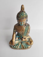 Buda Turquesa Postura de Loto Yeso Pintado a Mano - Artesanías Mariel