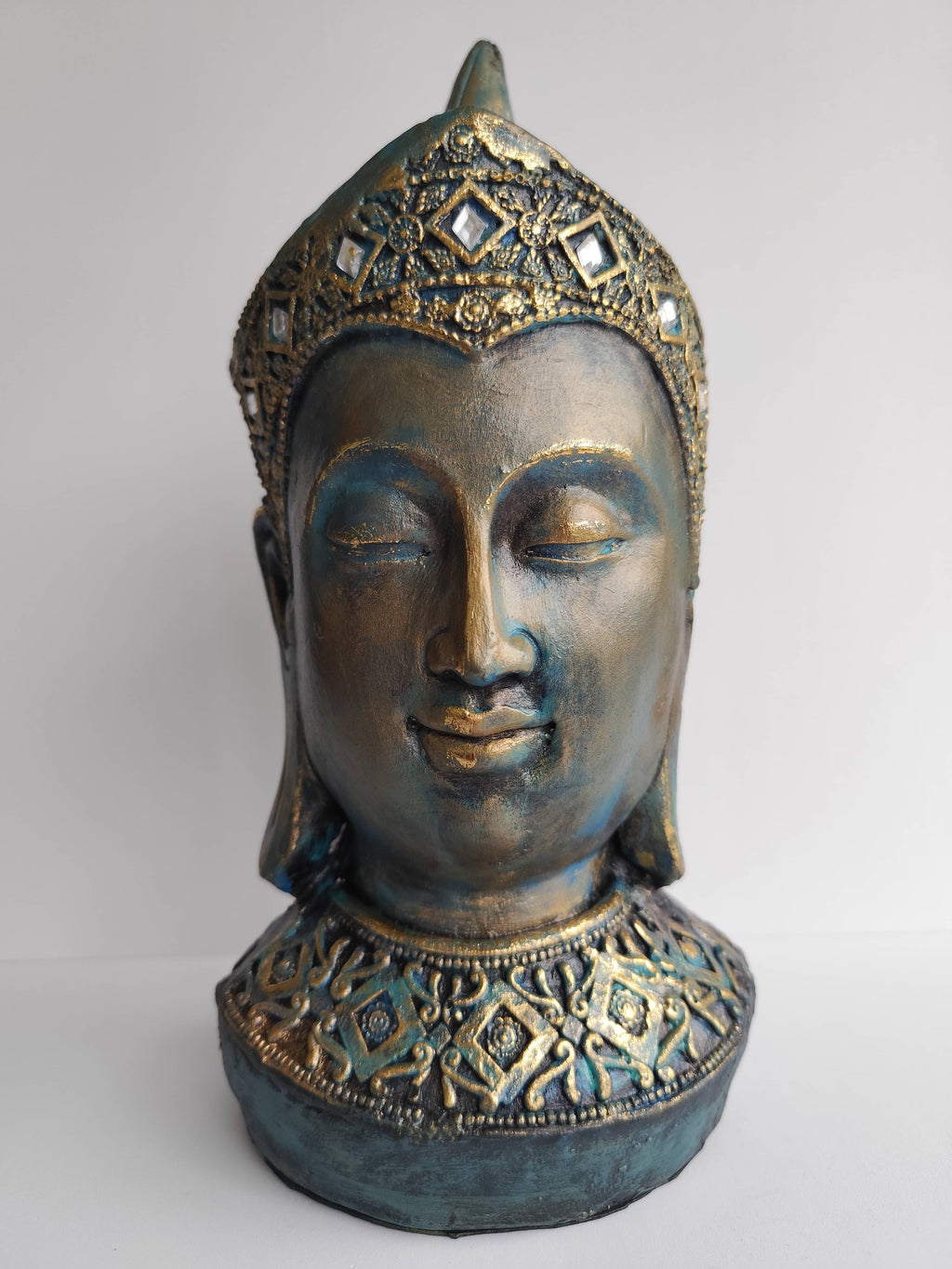 Cabeza de Buda Turquesa Yeso Pintado a Mano - Artesanías Mariel