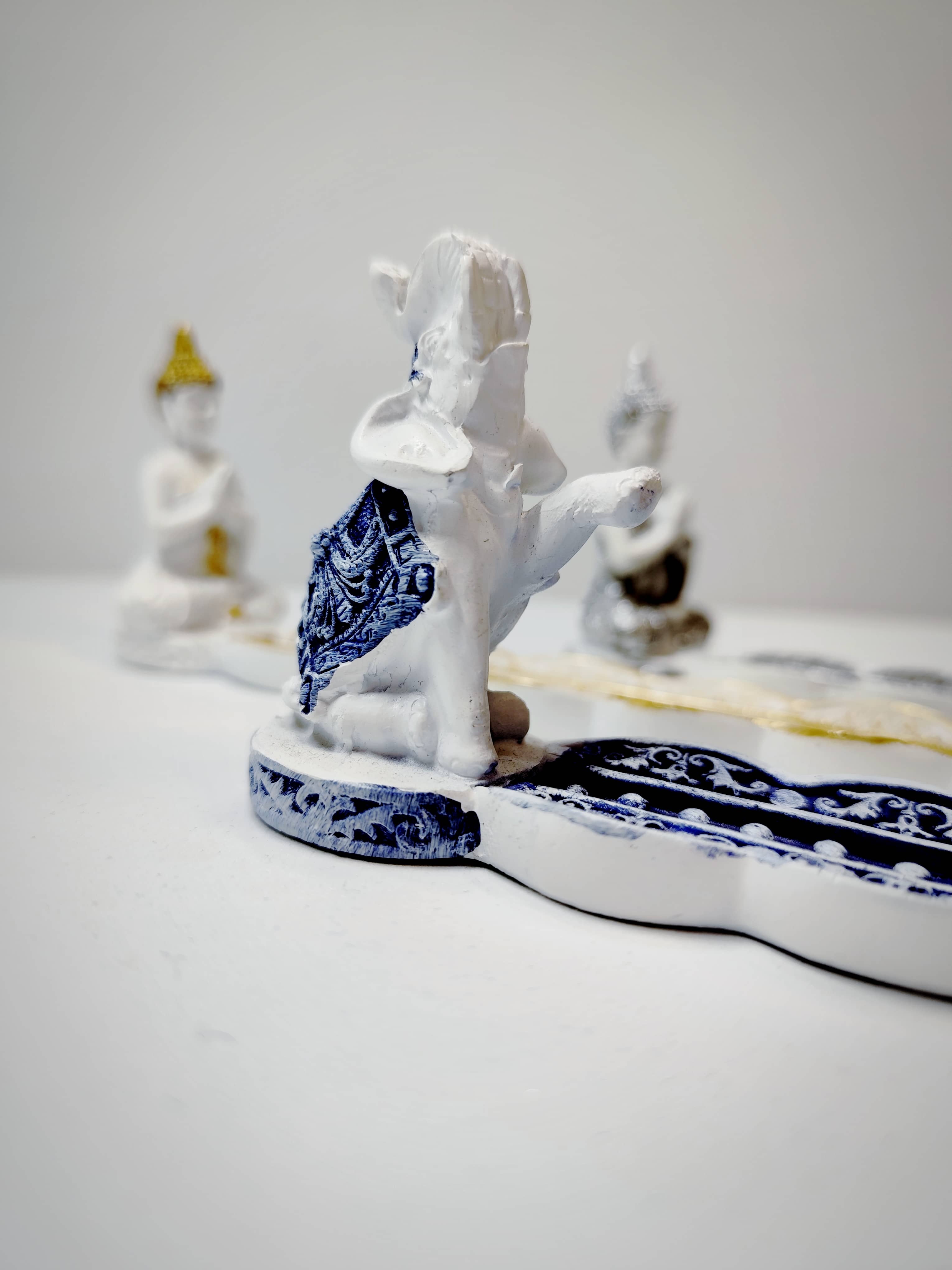 Portaincienso Elefante Blanco y Azul