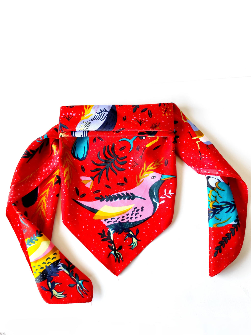 Pañoleta Roja Insectos y Aves  90x90 - Buenkarma.cl