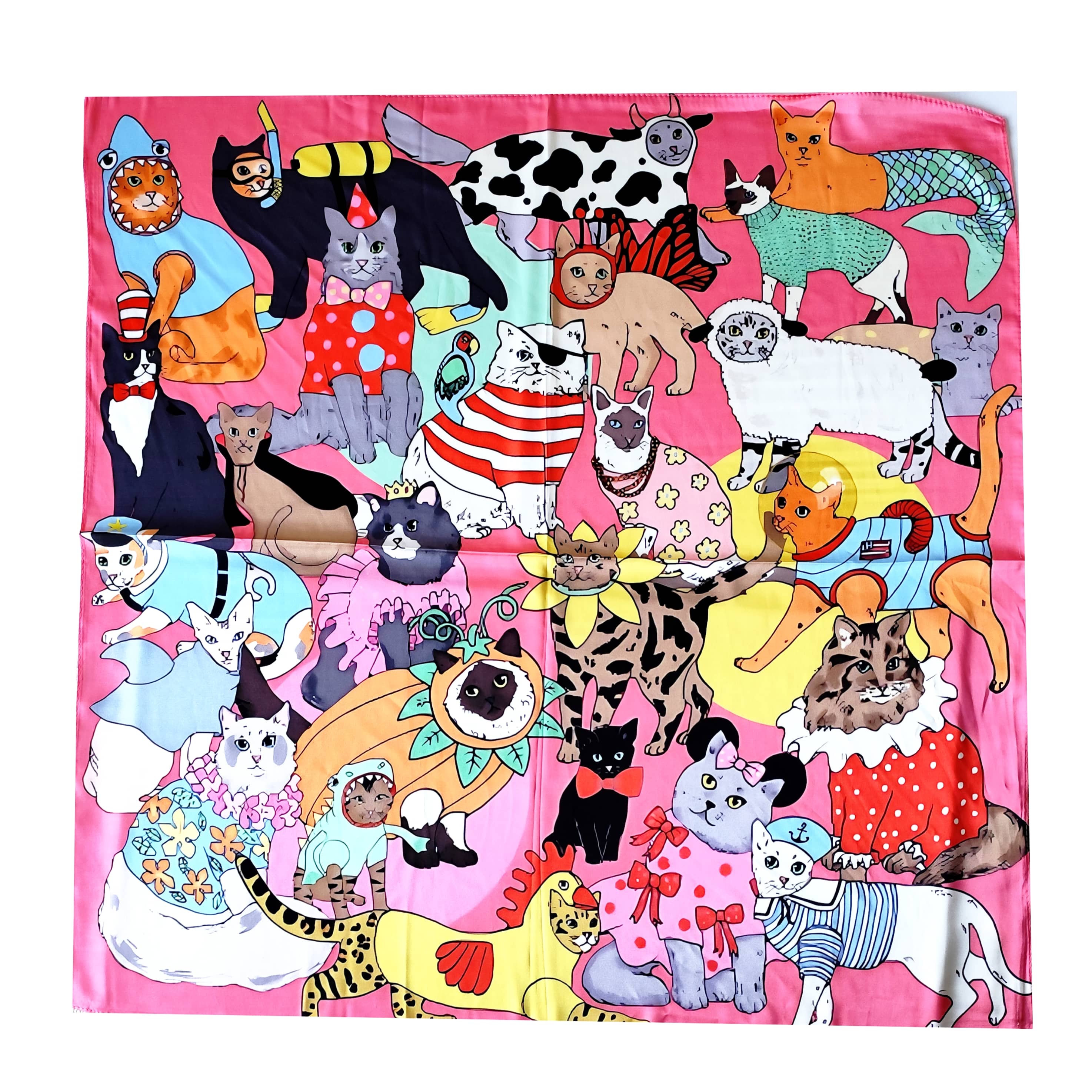 Pañoleta Gatos Disfrazados 70x70cm - Buenkarma.cl