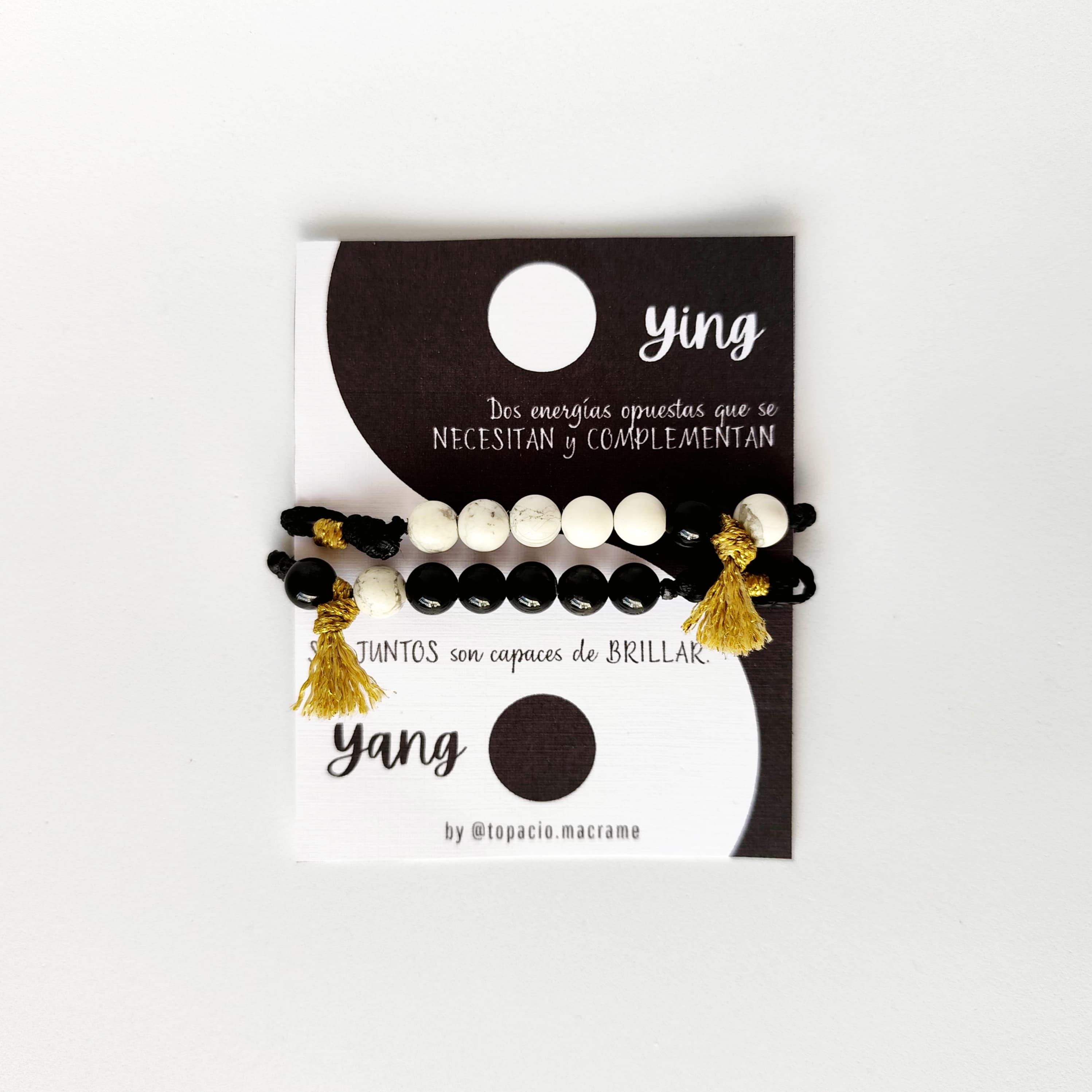 Set 2 Pulseras Amuleto Ying Yang – Equilibrio y Amor – Topacio Macramé